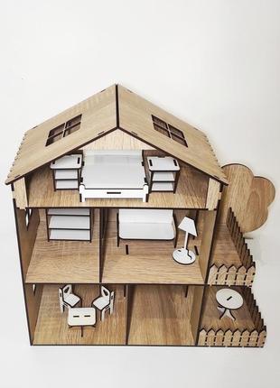 Игровой кукольный домик 37 см с набором мебели 10 едениц.6 фото