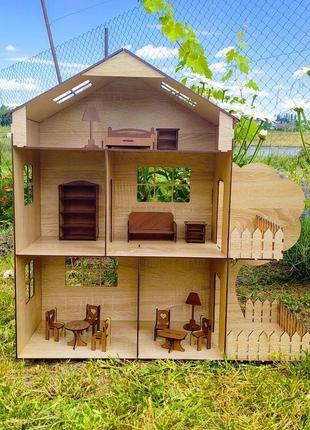 Игровой кукольный домик 37 см с набором мебели 10 едениц.5 фото