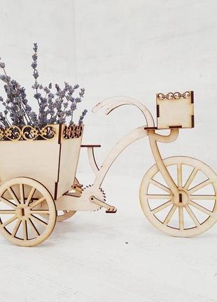 Декоративне дерев'яне кашпо велосипед. кашпо з фанери для декору та композицій 33см5 фото