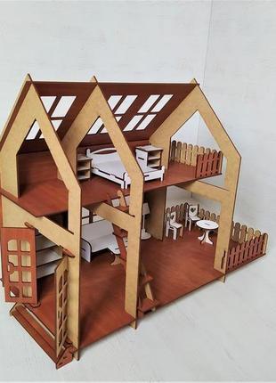 Ляльковий будиночок у стилі лофт з терасою і балконом. великий ляльковий будиночок з меблями.8 фото