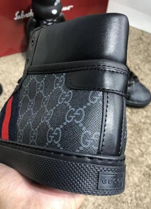 Ботинки gucci high top head gg supreme gray sneaker black