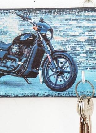 Ключница настенная с изображение мотоцикла, ключница в прихожую ручной работы, настенный декор1 фото