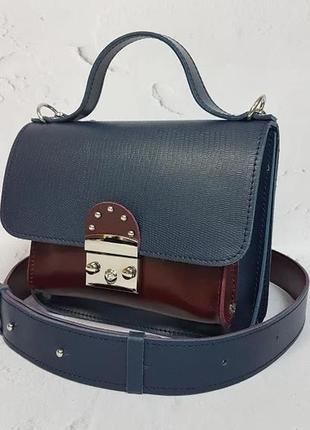 Сумка-клатч жіноча натуральна шкіра, синя рептилія, марсала 334