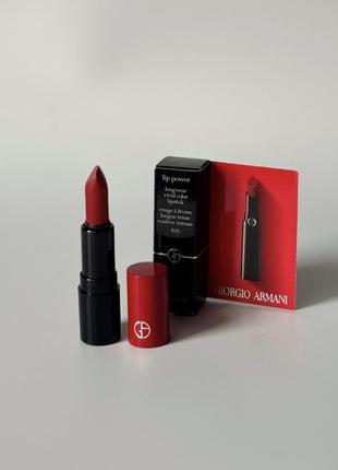 Червона сатинова стійка зволожуюча помада для губ армані giorgio armani lip power longwear lipstick 400