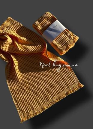Набір бавовняних плетених рушників luppura yellow для лазні і ...3 фото