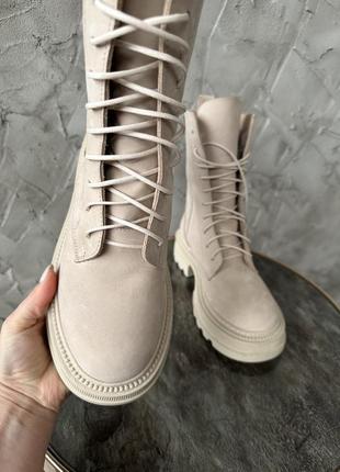 Жіночі зимові черевики шкіряні кремові нубук magza туреччина 39р.3 фото