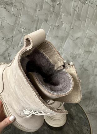 Жіночі зимові черевики шкіряні кремові нубук magza туреччина 39р.5 фото