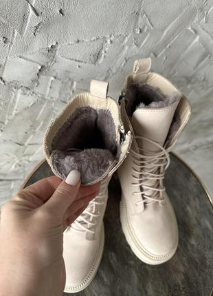 Жіночі зимові черевики шкіряні кремові нубук magza туреччина 39р.8 фото