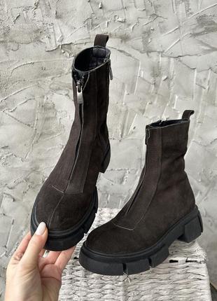 Жіночі зимові шкіряні черевики із замші чорні magza туреччина ...5 фото