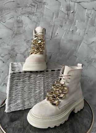 Жіночі зимові черевики шкіряні кремові magza туреччина 40р.3 фото