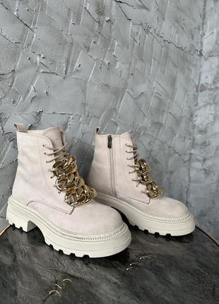 Жіночі зимові черевики шкіряні кремові magza туреччина 40р.6 фото