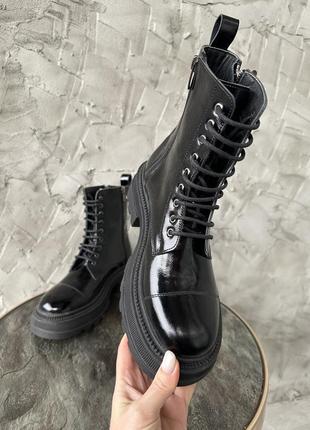 Жіночі шкіряні черевики чорні лаковані демісезонні magza туреч...2 фото