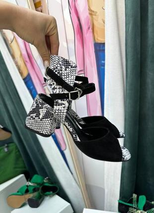 Эксклюзивные босоножки из итальянской кожи и замши женские на каблуках волан4 фото