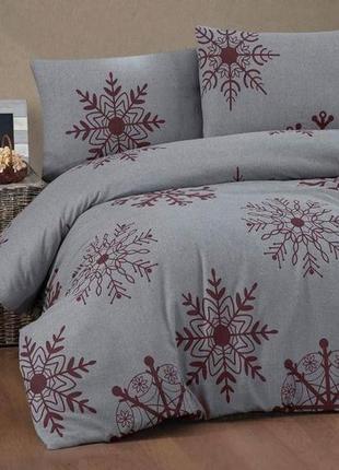 Постільна білизна фланелева cotton collection snowflake bordo-...