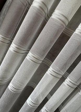 Тюль льон зі смужками flax білий із сірим туреччина3 фото