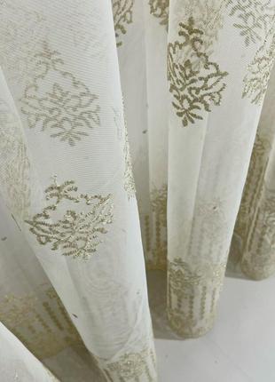 Тюль фатин patterns бежевий із золотом туреччина6 фото