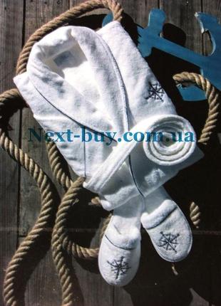 Чоловічий махровий халат maison dor marine club з тапками білий