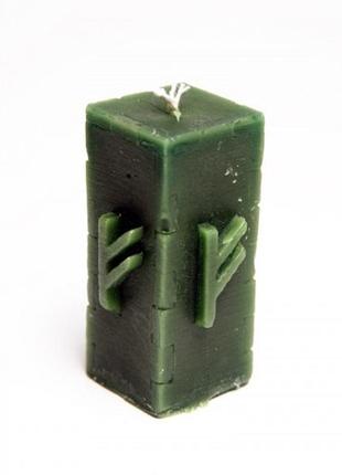 Свічка рунічна, зелена, руна феху (код 1367)1 фото
