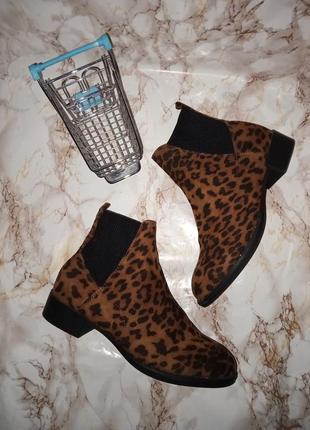 Леопардовые ботинки на низком ходу с резинками-вставками по бокам3 фото