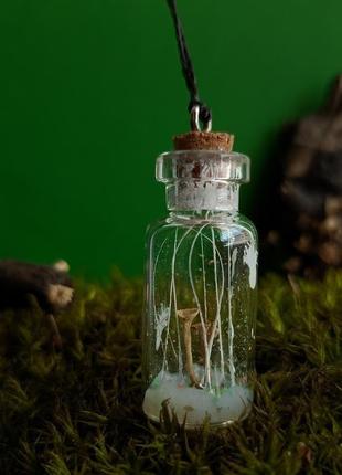 Кулон мини бутылочка с грибами1 фото
