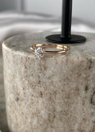 Позолочене срібне кольцо 925 проби з цирконом , для заручин обручка1 фото