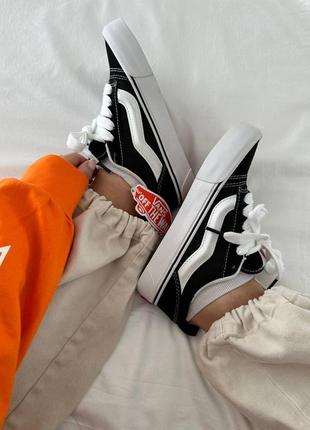 Женские кеды ванс олд скул чёрно-белые премиум / vans knu old skool black / white  premium2 фото