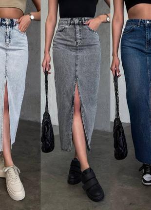 Длинная джинсовая юбка с разрезом производства туречина1 фото