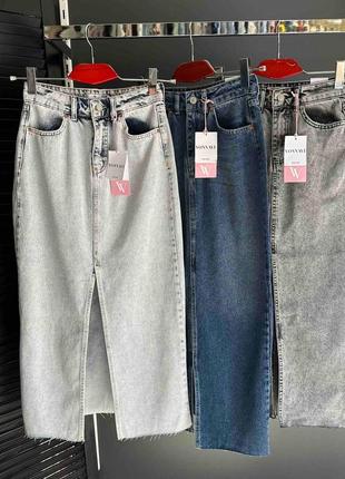 Длинная джинсовая юбка с разрезом производства туречина9 фото