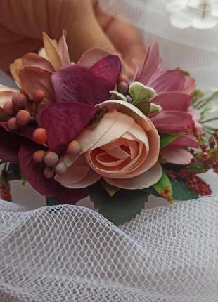 Весільний віночок гребінець з квітами шпилька бутоньєрка5 фото