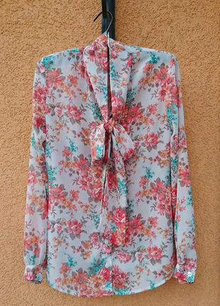 Блуза з бантом, блузка з квітковим принтом, романтична блуза, трендова блузка