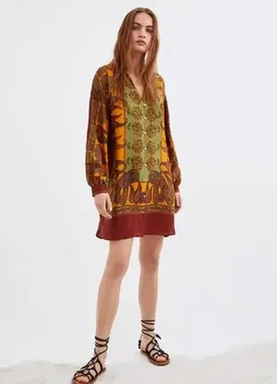 Подовжена сатинова туніка блуза zara в східному стилі