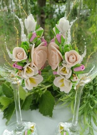 Свадебные бокалы "мечта" в цвете пудра и розовый5 фото
