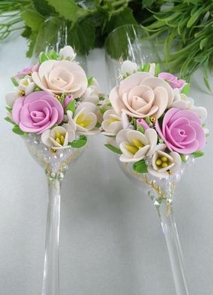 Свадебные бокалы "мечта" в цвете пудра и розовый4 фото