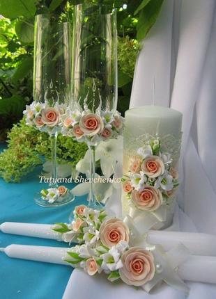 Свадебный набор "нежность" в персиковых тонах.1 фото