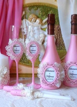 Свадебные бокалы " воздушный" в розовых тонах4 фото