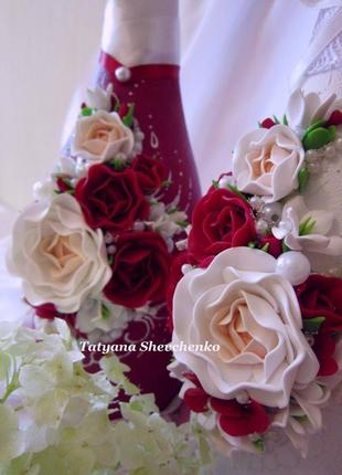 Свадебный набор "королевский шик" в бордовый, марсала и бежевых цветах.3 фото