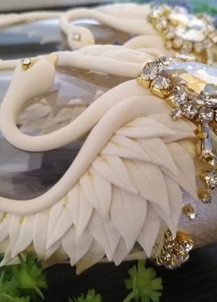 Свадебный набор "лебеди" в золоте с камнями6 фото
