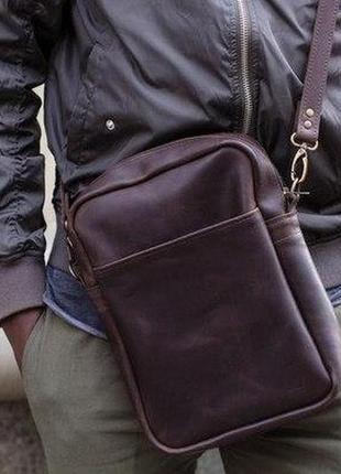 Мужская сумка через плечо, стильная кожаная барсетка.1 фото