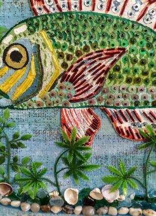 Текстильный коллаж " рыбки в банке"2 фото