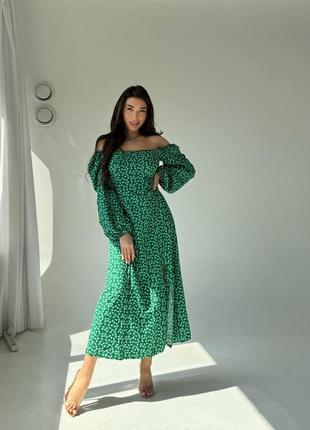 Платье миди в цветочек платье крестьянка платье корсетное приталенное с рукавами фонариками на резинке с разрезом чёрное красное синее белое