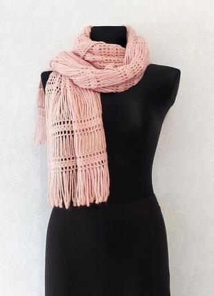 Женский ажурный розовый шарф. длинный шарф. рожевий шарф. подарок день рожден3 фото