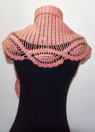 Женский ажурный розовый шарф. вязаный шарф под пальто. подарунок дівчині.4 фото