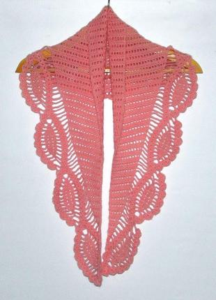 Женский ажурный розовый шарф. вязаный шарф под пальто. подарунок дівчині.1 фото