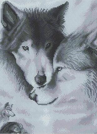 Алмазна мозаїка на підрамнику з дерев'яною основою "вовки" 40х...