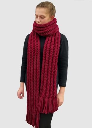 Довгий в'язаний шарф. темно-червоний жіночий шарф. чоловічий шарф..в'язаний шарф. подарунок.3 фото