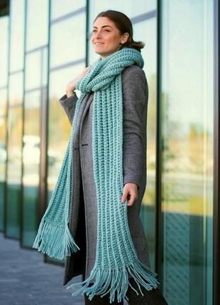 Довгий в'язаний шарф. теплий жіночий шарф з торочками. ручна робота. подарунок1 фото