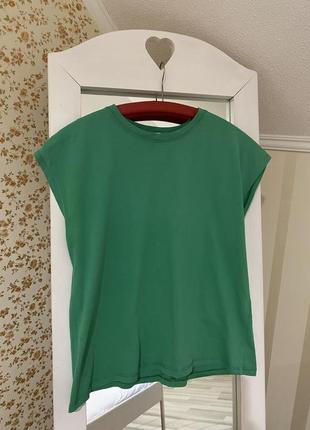 Оверсайз зелена футболка зара zara широка бавовняна блуза блузка кофта топ майка xs s m cos massimo3 фото