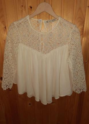 Нежная кружевная блуза zara trafaluc (белая/кремовая)