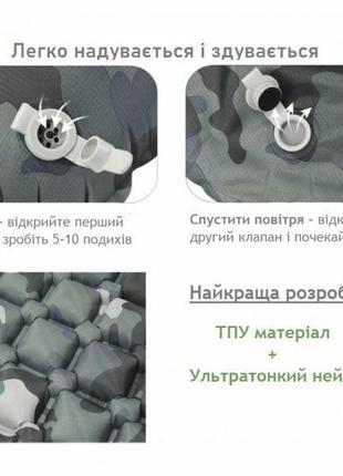 Надувний килимок туристичний матрац з подушкою hitorhike camo3 фото