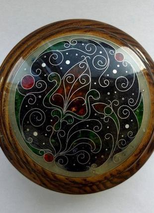 Шкатулка круглая инкрустированная янтарем, мрамором, стеклом- d-13см ,h-6,5см4 фото